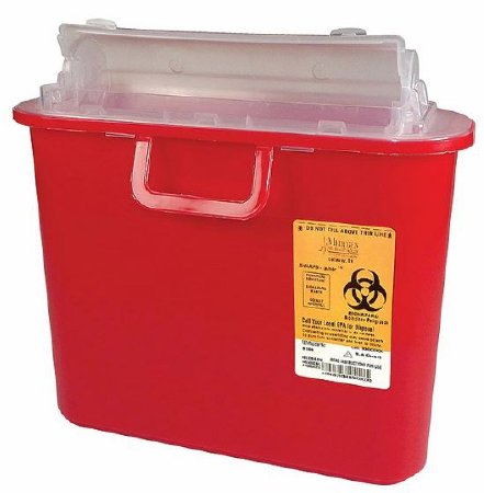Picture of Sharps Container Sharps-Tainer® 10-1/2 X 3-1/2 X 10-1/2 Inch 5.4 Quart Red Base / Translucent Lid Horizontal Entry Rotating Lid8708