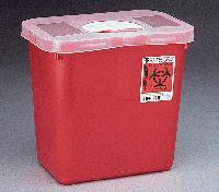 Picture of Sharps Container 10 H X 10-1/2 W X 7-1/4 D Inch 2 Gallon Red Base / Translucent Lid Vertical Entry Rotating Lid15704-203