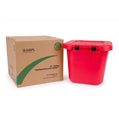 Picture of Mailback Sharps Container TakeAway® Recovery System 21-1/2 L X 21-1/4 W X 18-1/2 H Inch 20 Gallon Red Base / Red Lid Horizontal / Vertical Entry Hinged Lid80020