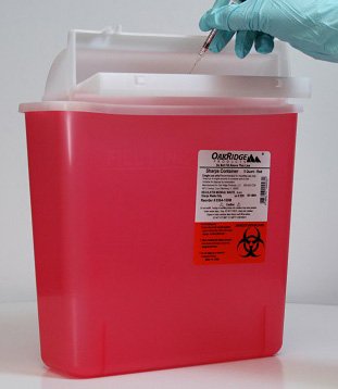 Picture of Sharps Container OakRidge™ M Style 10-3/20 H X 4.67 W X 12.09 L Inch 1.25 Gallon Translucent Red Base / Translucent Lid Horizontal Entry Mail Slot Lid0354-150M