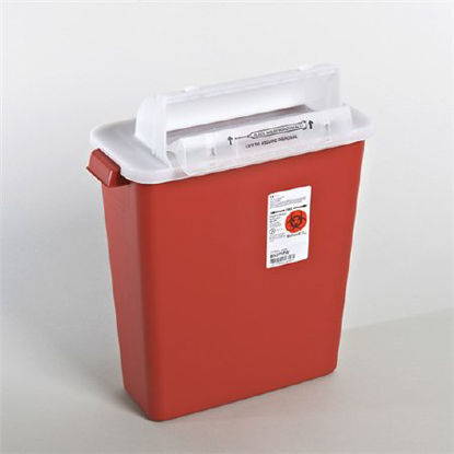 Picture of Sharps Container SharpStar™ In-Room™ 16-1/4 H X 13-3/4 W X 6 D Inch 3 Gallon Translucent Red Base / Translucent Lid Horizontal Entry Counter Balanced Door Lid8537MW