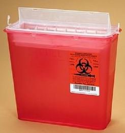 Picture of Sharps Container 4-3/4 W X 10-3/8 L X 9-1/8 H Inch 1.25 Gallon Red Base / Translucent Lid Vertical Entry9601-01