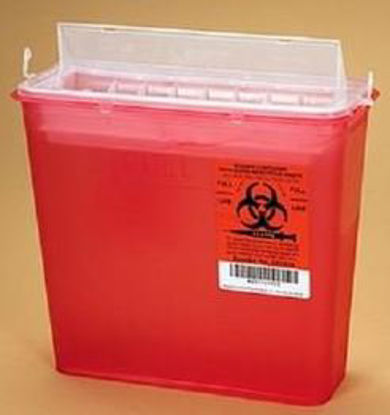 Picture of Sharps Container 4-3/4 W X 10-3/8 L X 9-1/8 H Inch 1.25 Gallon Red Base / Translucent Lid Vertical Entry9601-01