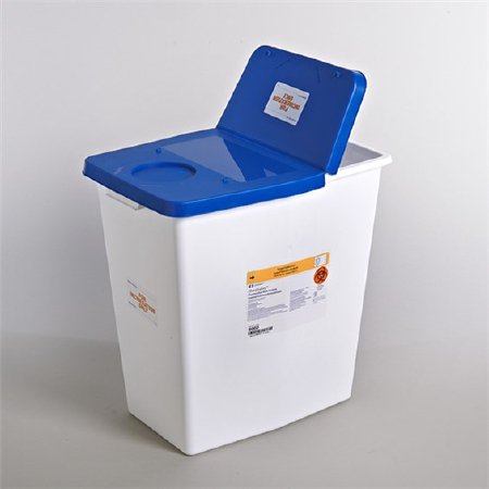 Picture of Pharmaceutical Waste Container PharmaSafety™ 12 Gallon White Base / Blue Lid Vertical Entry Gasketed Hinged Lid8860NB