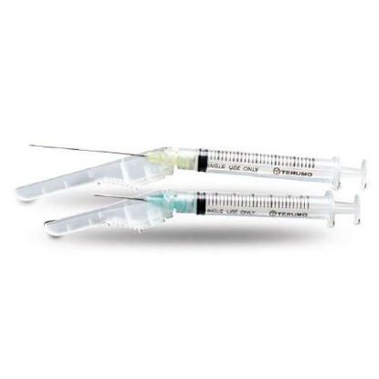Picture of Tuberculin Syringe with Needle SurGuard® 1 mL 27 Gauge 1/2 Inch Attached Needle Hinged Safety NeedleSG3-01T2713