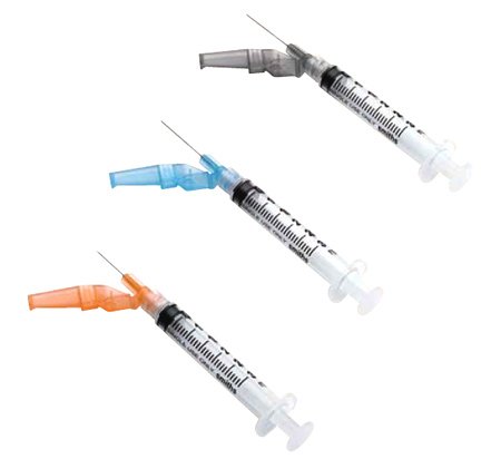 Picture of Syringe with Hypodermic Needle Needle-Pro® EDGE™ 3 mL 23 Gauge 1 Inch Detachable Needle Hinged Safety Needle432310