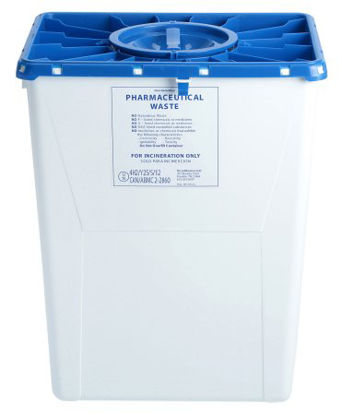 Picture of Pharmaceutical Waste Container AP Line 13 L X 17-3/10 W X 20-4/5 H Inch 12 Gallon White Base / Blue Lid Vertical Entry Duo Port LidFGAP50DWC001
