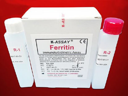 Picture of Reagent Kit K-ASSAY® Nutritional Assessment / Anemia Assay Ferritin For use with Roche / Hitachi 917 or other Chemistry Analyzers 111 Tests R1 Buffer: 1 X 18 mL, R2 Antibody: 1 X 9 mLKAI-095