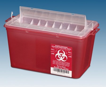 Picture of Sharps Container OakRidge™ 7-1/4 H X 11-3/4 W X 6-3/4 D Inch 1 Gallon Translucent Red Base / Translucent Lid Horizontal Entry Rotating Lid145004