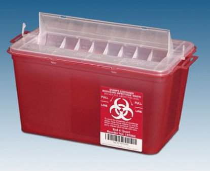 Picture of Sharps Container OakRidge™ 7-1/4 H X 11-3/4 W X 6-3/4 D Inch 1 Gallon Translucent Red Base / Translucent Lid Horizontal Entry Rotating Lid145004