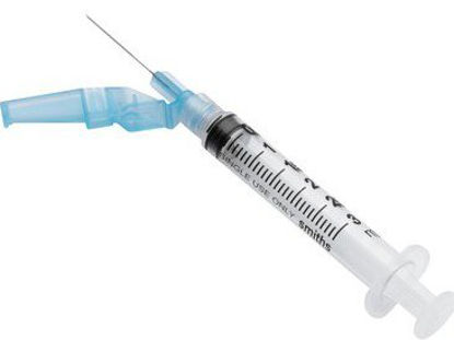 Picture of Syringe with Hypodermic Needle Needle-Pro® EDGE™ 3 mL 22 Gauge 1-1/2 Inch Detachable Needle Hinged Safety Needle432215