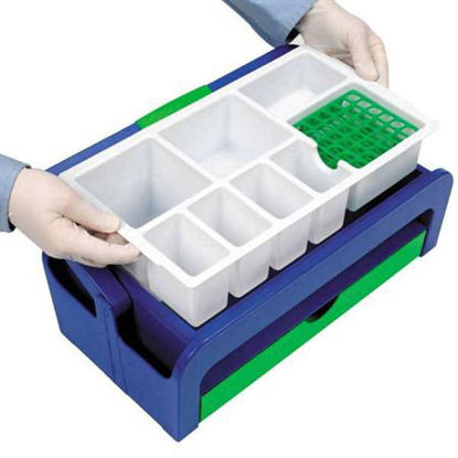 Picture of Phlebotomy Tray Droplet™ 6 X 9 X 16 Inch, 2 Disposable Inserts, One 13 mm Tube Rack For use with Replaceable Liners6989