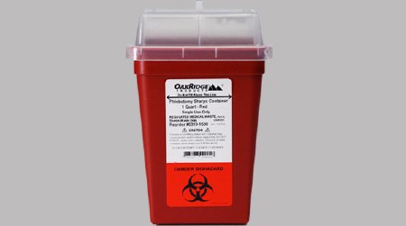 Picture of Sharps Container OakRidge™ 7-1/2 H X 4-1/2 W X 4-1/2 L Inch 1 Quart Red Base / Translucent Lid Vertical Entry Sliding Lid0310-1500