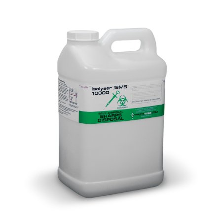 Picture of Sharps Container with Solidifier Isolyser® SMS® WasteWise 15-1/2 H X 6-3/4 W X 8-3/4 D Inch 10 Liter Translucent Base / White Lid Vertical Entry Screw On LidSMS10000