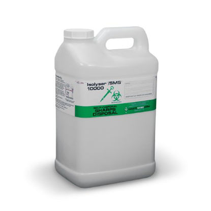 Picture of Sharps Container with Solidifier Isolyser® SMS® WasteWise 15-1/2 H X 6-3/4 W X 8-3/4 D Inch 10 Liter Translucent Base / White Lid Vertical Entry Screw On LidSMS10000