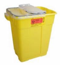 Picture of Chemotherapy Waste Container BD™ 18 H X 10-1/2 W X 7-1/2 D Inch 5 Gallon Yellow Base / Translucent Lid Vertical Entry Hinged Cap Lid305114
