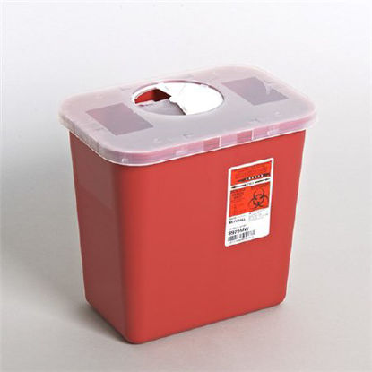 Picture of Sharps Container Renewables™ 10 H X 10-1/2 W X 7-1/4 D Inch 2 Gallon Red Base / Translucent Lid Vertical Entry Rotating Lid8979MW