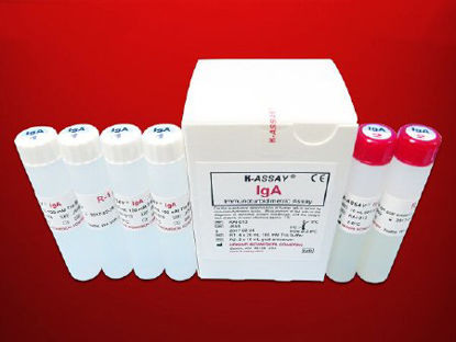 Picture of Reagent Kit K-ASSAY® Immunochemistry / Specific Protein Test Immunoglobulin A (IgA) For Chemistry Analyzers Capable of Accurate Readings at 700 nm 285 Tests R1: 4 X 20 mL, R2: 2 X 10 mLKAI-013