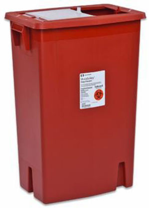 Picture of Sharps Container SharpSafety™ 17-1/2 H X 15-1/2 W X 11 D Inch 8 Gallon Red Base / White Lid Vertical Entry Gasketed Sliding Lid8997SPG2
