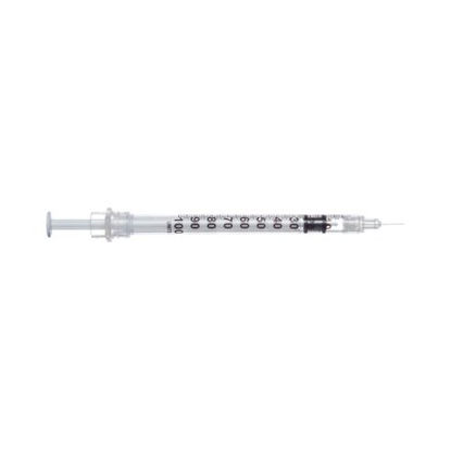 Picture of Insulin Syringe with Needle Sol-Care™ 1 mL 28 Gauge 1/2 Inch Attached Needle Retractable Needle100071IM