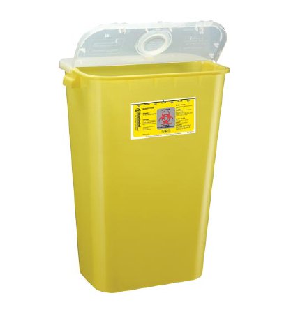 Picture of Chemotherapy Waste Container Bemis™ Sentinel 22-1/2 H X 16-1/2 L X 11-13/16 W Inch 11 Gallon Yellow Base / White Lid Horizontal / Vertical Entry Hinged Lid111 040
