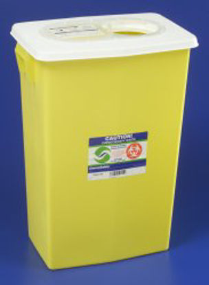 Picture of Chemotherapy Waste Container SharpSafety™ 17-3/4 H X 11 D X 15-1/2 W Inch 8 Gallon Yellow Base / White Lid Vertical Entry Gasketed Sliding Lid8985SPG2