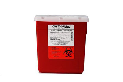 Picture of Sharps Container OakRidge™ 6-1/3 L X 4-2/3 W X 6-1/3 H Inch 2.2 Quart Translucent Red Base / Translucent Lid Vertical Entry Rotating Lid0322-1500