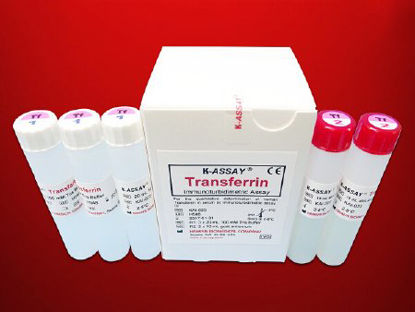 Picture of Reagent Kit K-ASSAY® Anemia / Specific Protein Test Transferrin For Two-Reagent Automated Analyzers that use Multi-Point Calibration Method 200 Tests R1 Buffer: 3 X 20 mL, R2 Antibody: 2 X 10 mLKAI-023