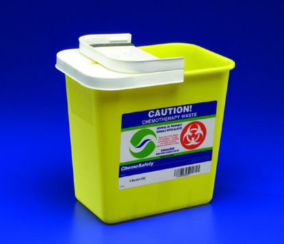 Picture of Chemotherapy Waste Container SharpSafety™ 17-3/4 H X 11 W X 15-1/2 D Inch 8 Gallon Yellow Base / White Lid Vertical Entry Gasketed Hinged Lid8985PG2