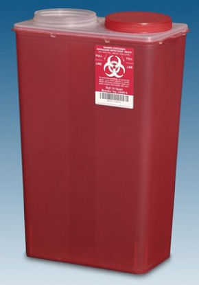 Picture of Sharps Container The Big Mouth 16-3/4 H X 11-7/8 W X 6-3/4 D Inch 3.5 Gallon Translucent Red Base / Translucent Lid Vertical Entry Chimney Top Lid146014