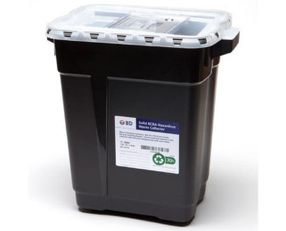 Picture of RCRA Waste Container Recykleen™ 18-1/2 H X 17-3/4 W X 11-3/4 D Inch 9 Gallon Black Base / Translucent Top Vertical Entry Gasketed Sliding Lid305069