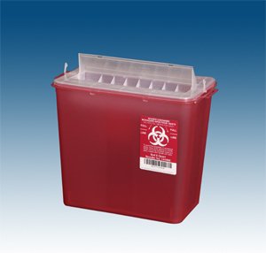 Picture of Sharps Container 11 H X 11-3/4 W X 6-3/4 D Inch 2 Gallon Translucent Red Base / Translucent Lid Horizontal Entry Rotating Lid145008