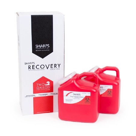 Picture of Mailback Sharps Container Sharps Recovery System™ 11 H X 6 W X 9 L Inch 2 Gallon Red Base / White Lid Vertical Entry Snap On Lid82002