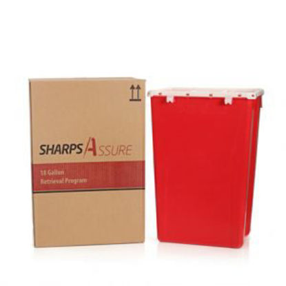 Picture of Mailback Sharps Container Intro Kit Sharps Assure 13 L X 17-3/10 W X 24-3/5 H Inch 18 Gallon Red Base / White Lid Vertical EntrySA18GU