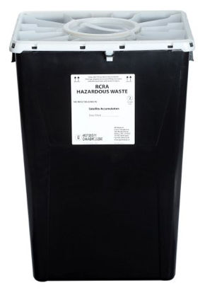 Picture of RCRA Waste Container AP Line 13 L X 17-3/10 W X 24-4/5 H Inch 18 Gallon Black Base / White Lid Vertical Entry Duo Port LidFGAP60DBC001