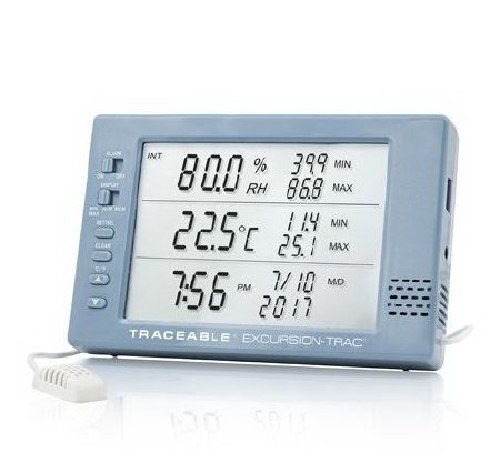 Picture of Hygrometer / Temperature Data Logger with Alarm Traceable® Excursion-Trac™ Fahrenheit / Celsius 32° to 145°F (0 to 65°C) Internal Sensor Multiple Mounting Options Battery Operated98767-14