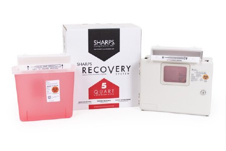 Picture of Mailback Sharps Container Intro Kit Sharps Recovery System™ 12-1/4 L X 4-3/4 W X 10-1/2 H 5.4 Quart Translucent Red Base / Translucent White Lid Horizontal Entry Counter Balanced Door Lid80501-INTRO