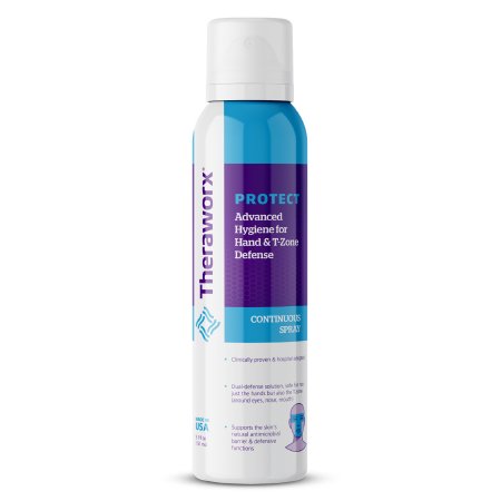 Picture of Rinse-Free Cleanser Theraworx Protect® Advanced Hygiene for Hand & T-Zone Defense Liquid 5.1 oz. Continuous Spray Can Orange Peel / Green Tea Scent01C-122-1X8