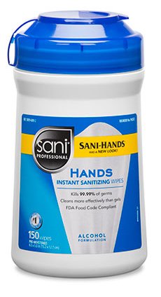 Picture of Personal Wipe Sani-Hands® Canister Ethyl Alcohol Unscented 150 CountP43572