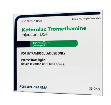Picture of Ketorolac Tromethamine, Preservative Free 60 mg / 2 mL Injection Single Dose Vial 2 mL72266011925
