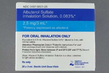Picture of Albuterol Sulfate, Preservative Free 0.083%, 2.5 mg / 3 mL Solution Nebulizer Vial 25 Vials00487950125