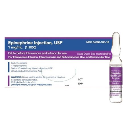 Picture of Alpha and Beta Adrenergic Agonist Epinephrine, Preservative Free 1 mg / mL (1:1000) Injection Ampule 1 mL54288010310