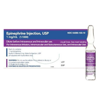 Picture of Alpha and Beta Adrenergic Agonist Epinephrine, Preservative Free 1 mg / mL (1:1000) Injection Ampule 1 mL54288010310