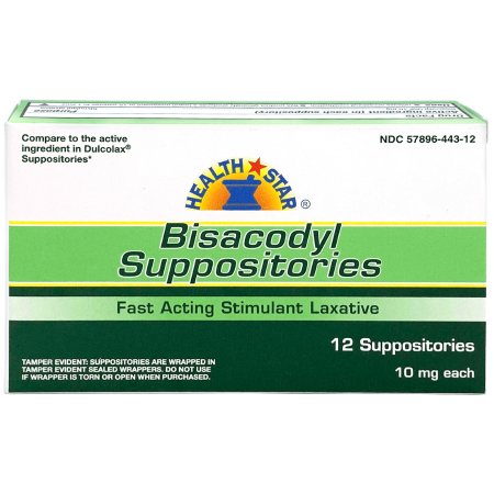 Picture of Laxative Health Star Suppository 12 per Box 10 mg Strength Bisacodyl USP444-12-HST