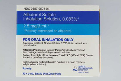 Picture of Albuterol Sulfate, Preservative Free 0.083%, 2.5 mg / 3 mL Solution Nebulizer Vial 30 Vials00487950103