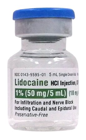 Picture of Lidocaine HCl, Preservative Free 1%, 50 mg / 5 mL Injection Single Dose Vial 5 mL00143959525