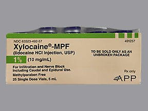Picture of Xylocaine® - MPF Lidocaine HCl, Preservative Free 1%, 10 mg / mL Injection Single Dose Vial 5 mL63323049257