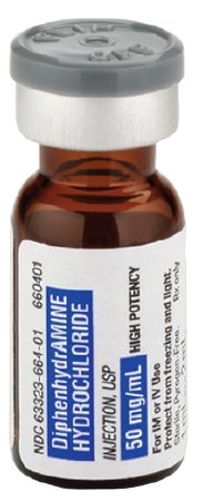Picture of Diphenhydramine HCl 50 mg / mL Injection Vial 1 mL63323066401