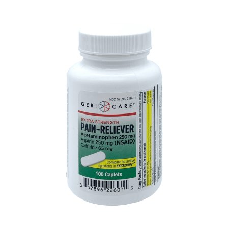 Picture of Pain Relief McKesson Brand 250 mg - 250 mg - 65 mg Strength Acetaminophen / Aspirin / Caffeine Caplet 100 per Bottle226-01-GCP