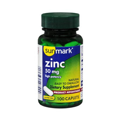 Picture of Mineral Supplement sunmark® 1 Caplet: Zinc / Zinc Gluconate / Microcrystalline Cellulose / Dicalcium Phosphate / Croscarmellose Sodium / Stearic Acid / Hypromellose / Magnesium Stearate / Polyethylene Glycol / Natural Flavor 50 mg Strength Caplet 100 per Bottle01093990544